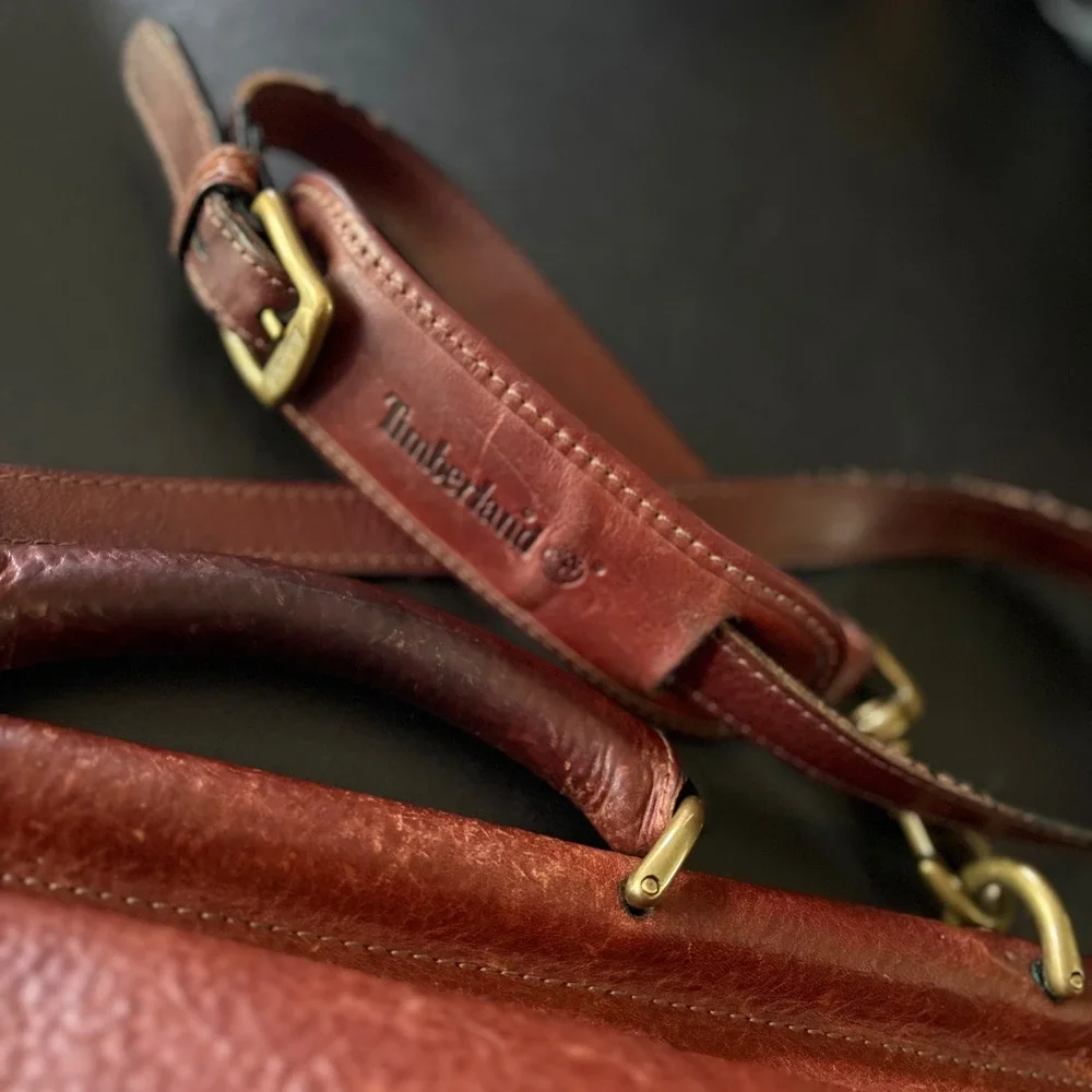 vintage Timberland brown leather crossbody briefcase Office bag computer